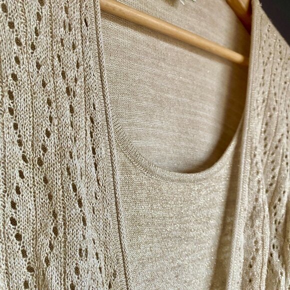 Gold Long Sleeved Knit Two Piece Illusion Sweater - Picture 7 of 13